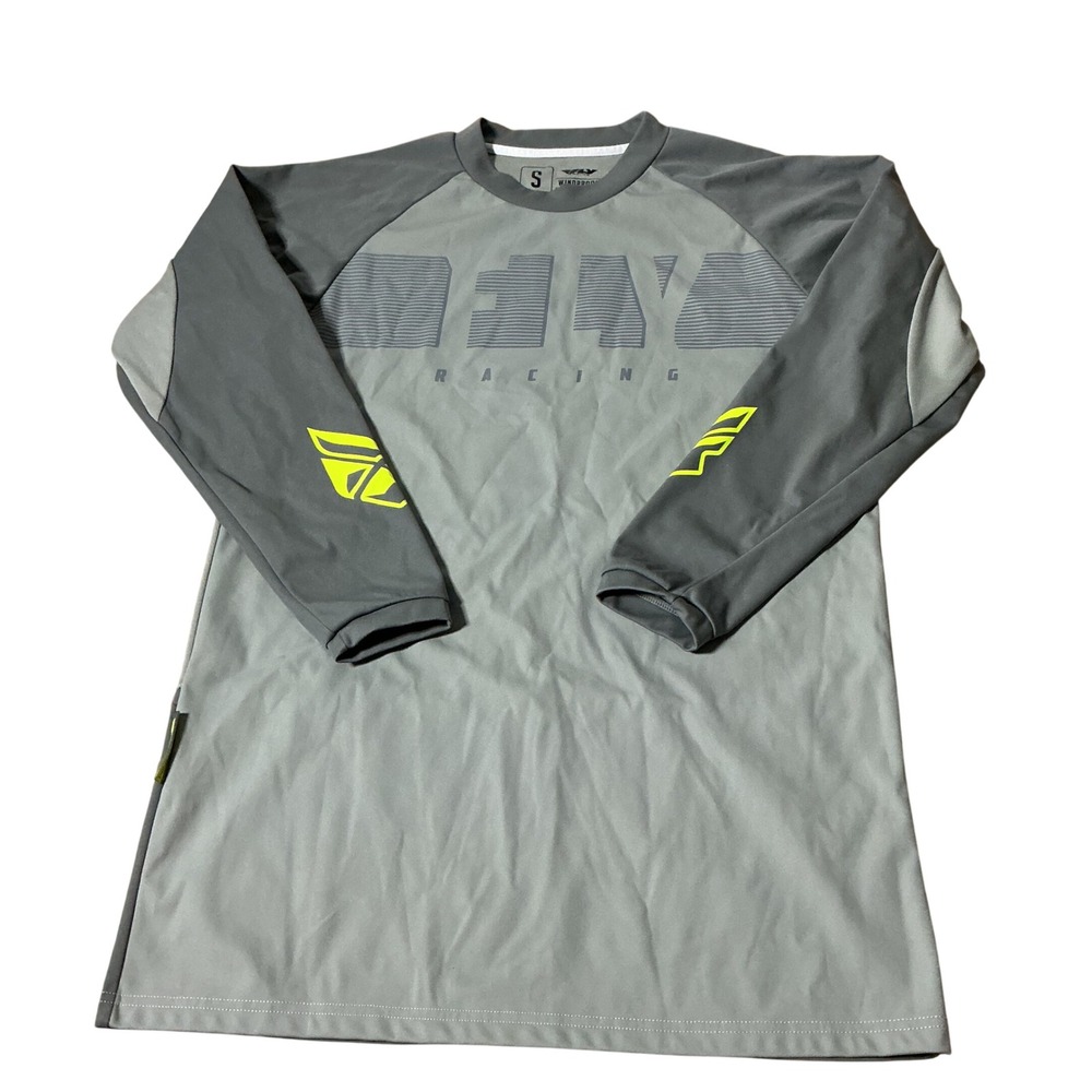 Fly Racing Windproof Jersey Mens Small Grey Neon Yellow Long Sleeve MTB MX Shirt